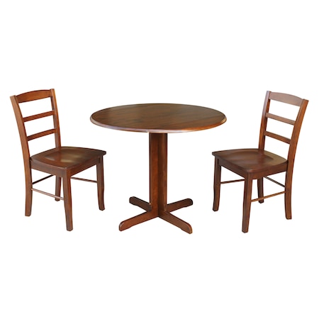 International Concepts Round 36 in Dual Drop Leaf Table with 2 Ladder Back Chairs, Espresso, 36 in W, 36 in L, 30 in H K581-36RP-C2P